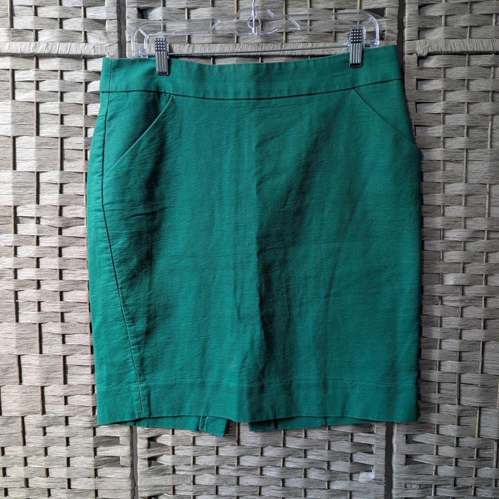 J.Crew Pencil Skirt Green Cotton Textured Knee Length Sz 12 Timeless Classic